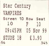Билет в кинозал на фильм «Вампиры» за 5.11.1999 г.